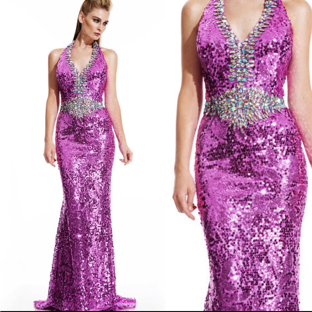 Purple Sequin Johnathan Kayne Evening Gown